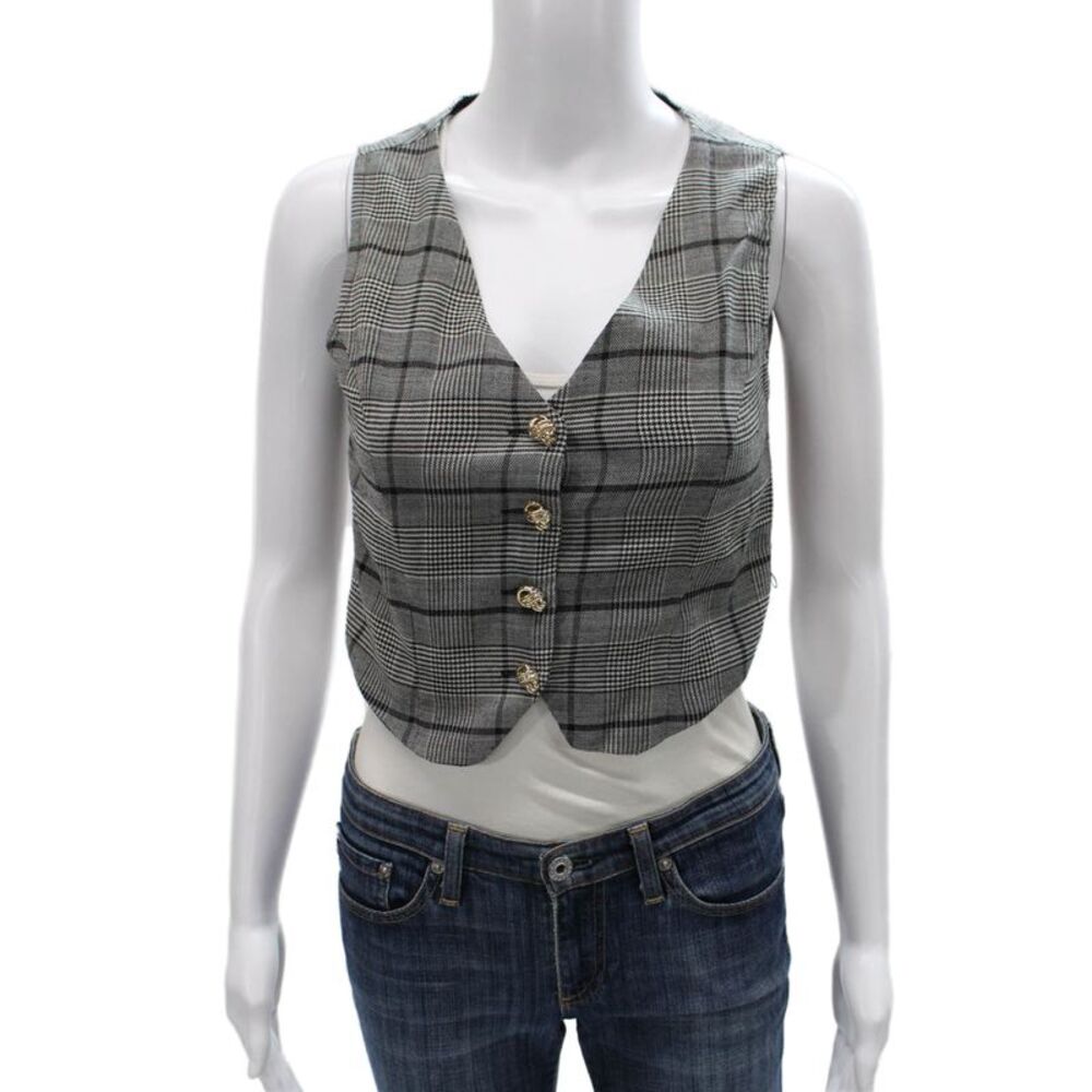 Valentina Shah Women Vest Gray Plaid Virgin Wool Button Size 0